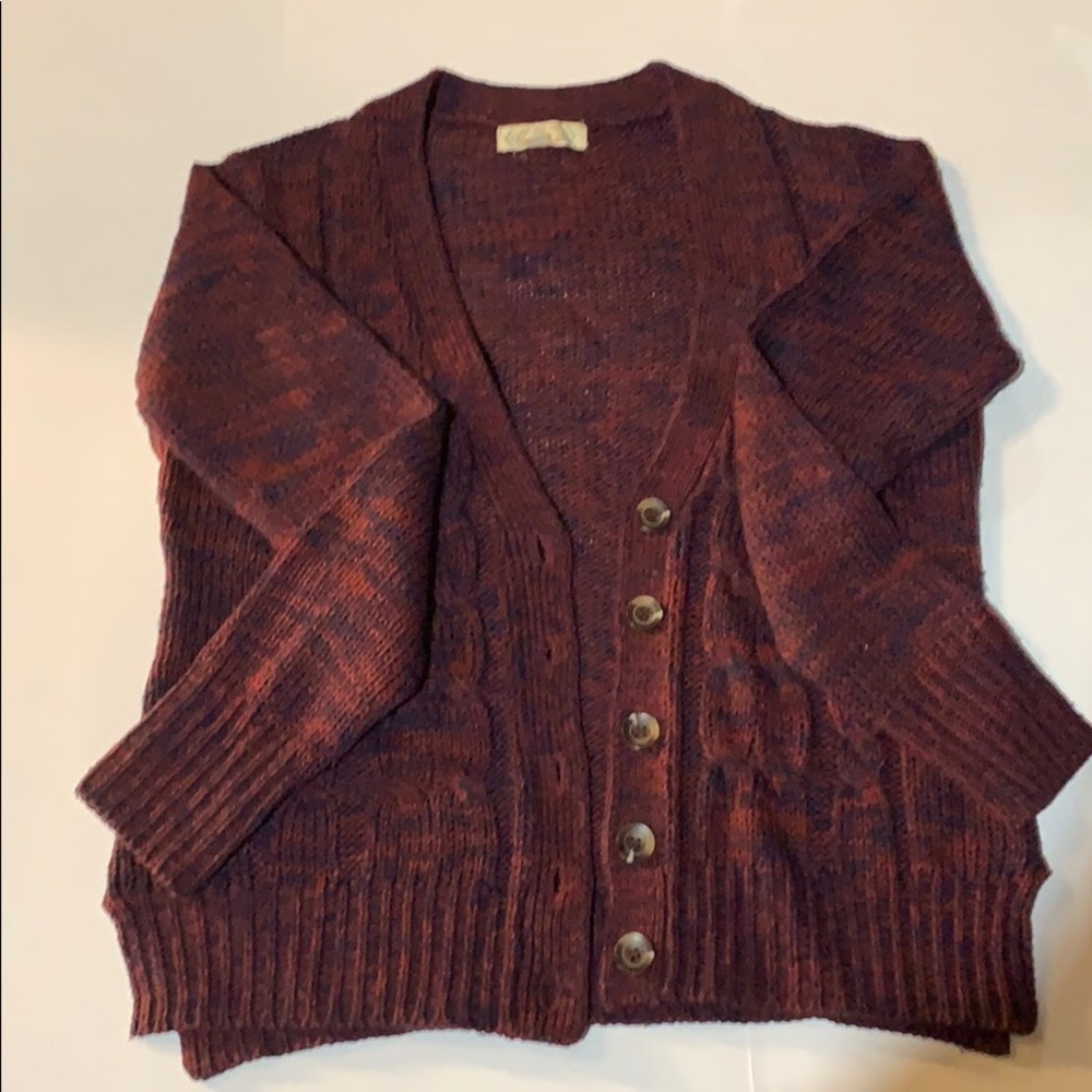 Burnt orange/navy blue cardigan